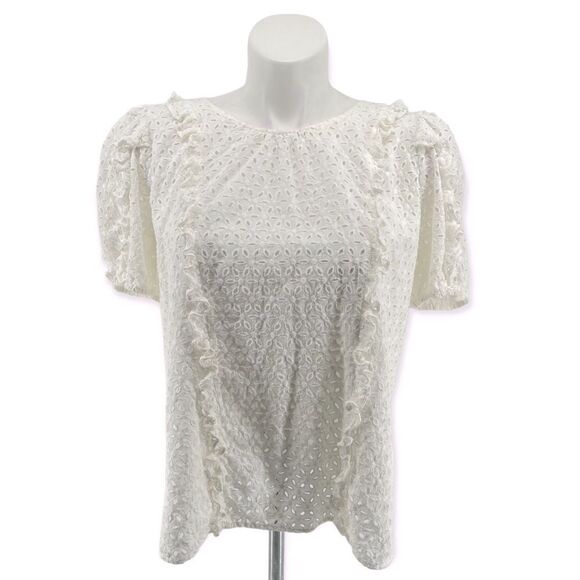 Rachel Parcell Women’s White Floral Eyelet Ruffle Short Sleeve Cotton Top XL - Picture 3 of 17